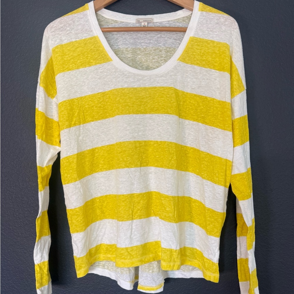 GAP Yellow and White Striped Long Sleeve Top
